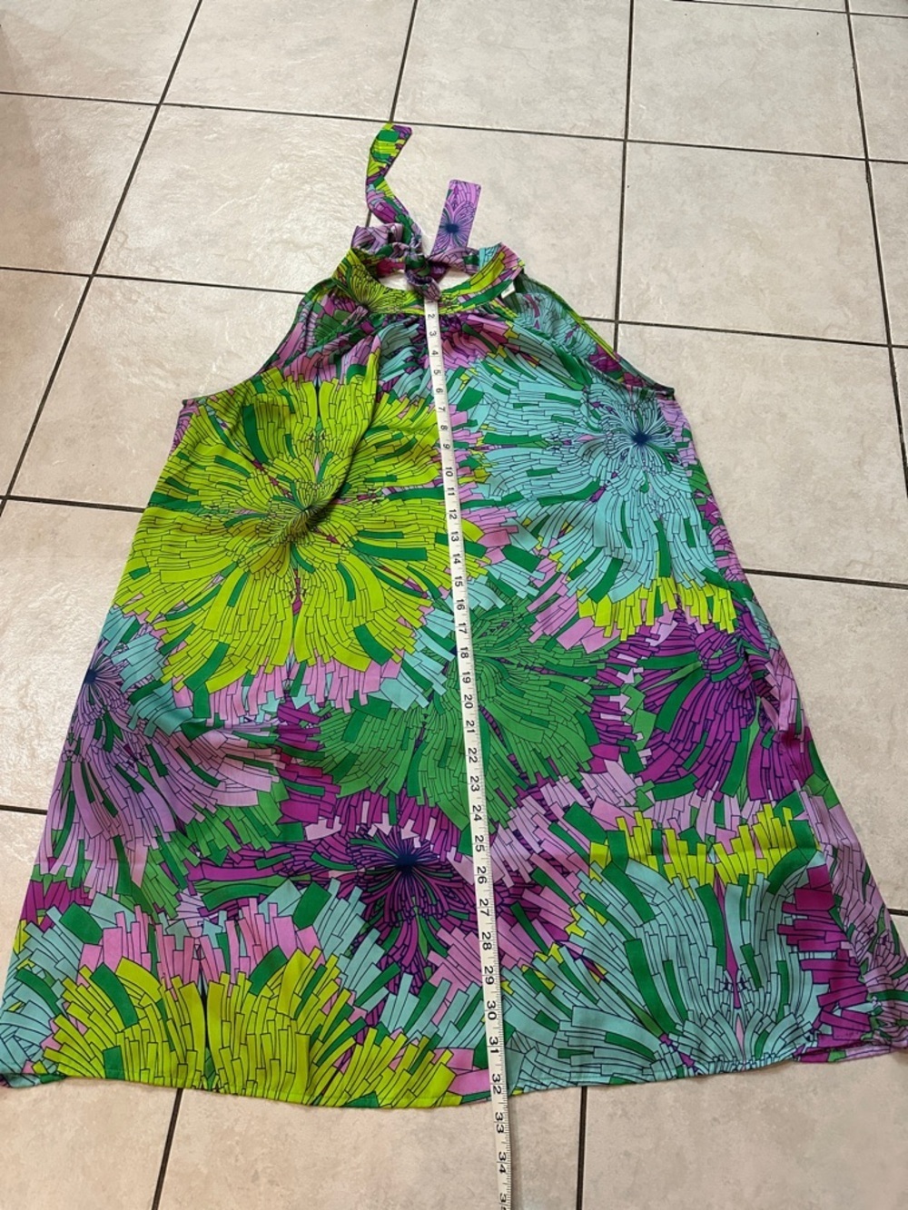 CLASSIQUE Vibrant Tropical Halter Mini Dres Pockets Sz S Feminine Flowy Boho EUC - Picture 11 of 11